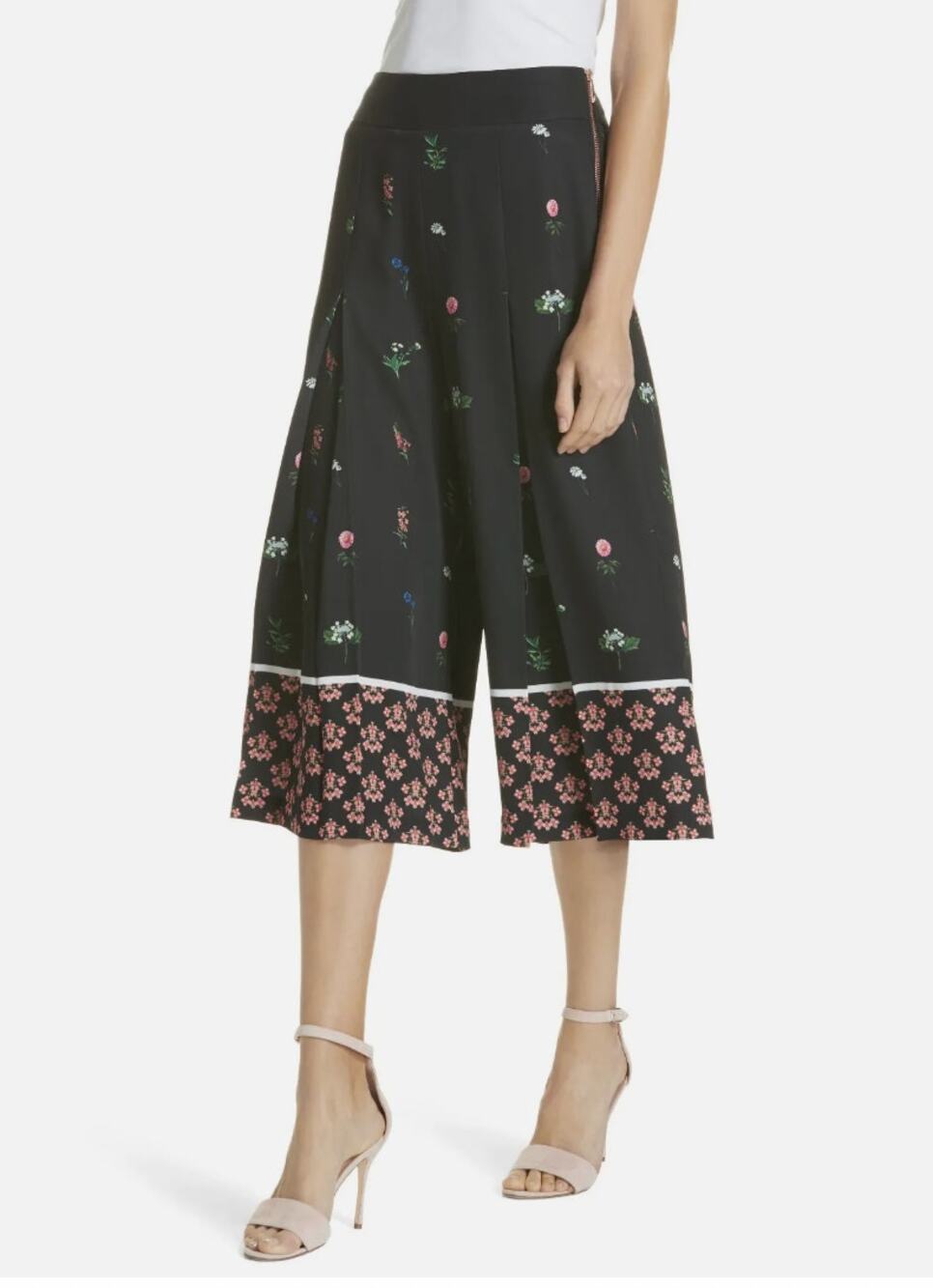 Ted Baker Kaytii Florence‎ Pants Womens 4 US10 Black Floral Culotte Wide Leg